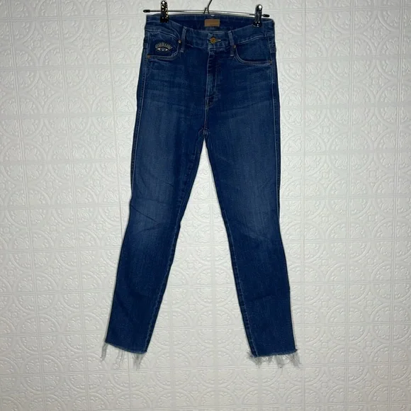 MOTHER High Waisted Double Looker Ankle Fray Embroidery Jeans Fruit Cart… - Picture 10 of 16